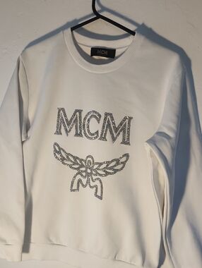 MCM White Sweatshirt with Silver Glitter Logo